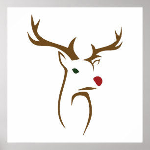 Modern Minimalist Deer Line Art Christmas Poster