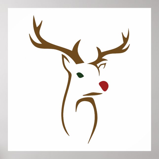 Modern Minimalist Deer Line Art Christmas Poster (Front)