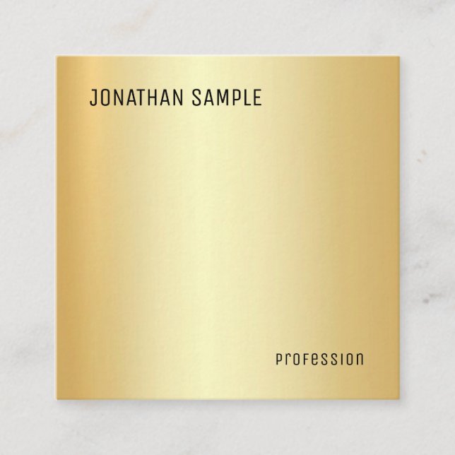 Modern Minimalist Design Faux Gold Template Square Business Card (Front)