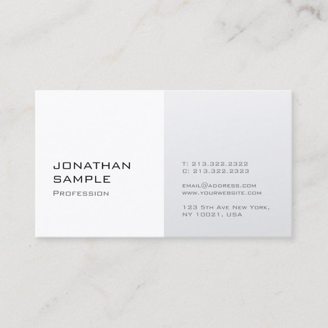 Modern Minimalist Design Silver White Plain Trendy Business Card (Front)