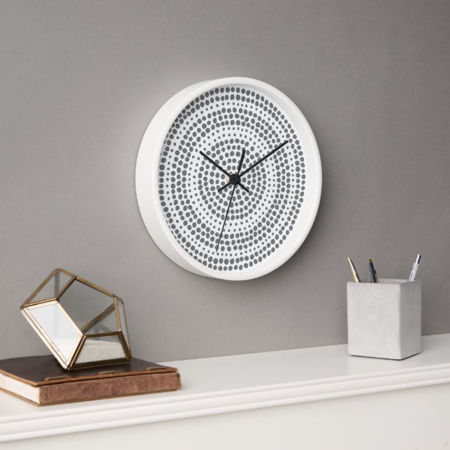 Modern Minimalist Dot Geometric Circle White Grey Clock (Office)