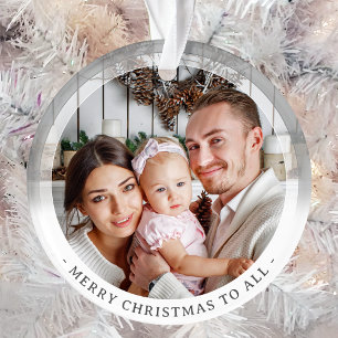 Modern Minimalist Double Sided Two photo Custom Ornament