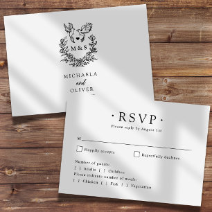Modern Minimalist Doves Elegant Script Wedding RSVP Card