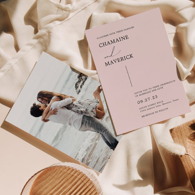 Modern Minimalist Dreamy Script Blush Pink Wedding Invitation (Creator Uploaded)