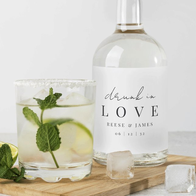 Modern Minimalist "Drunk In Love" Wedding Liquor Bottle Label (Creator Uploaded)