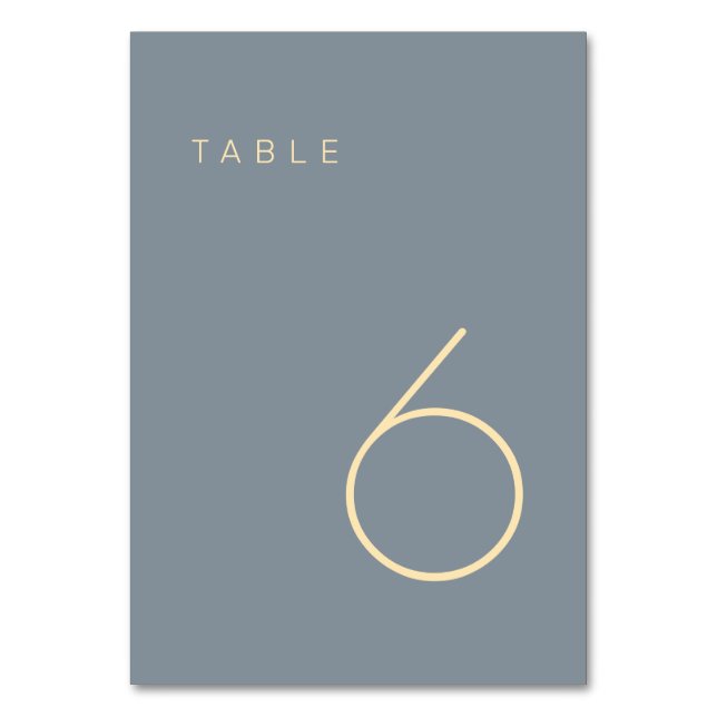 Modern Minimalist Dusty Blue and Gold Table Number (Front)