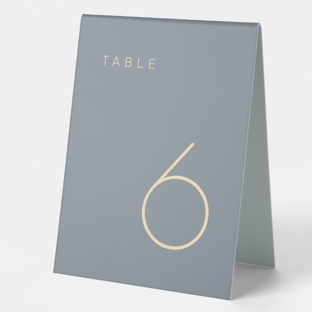 Modern Minimalist Dusty Blue and Gold Table Number (Front)