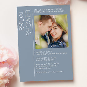 Modern Minimalist Dusty Blue Bridal Shower Photo Invitation