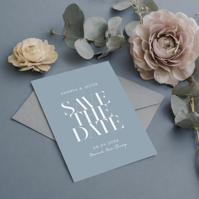 Modern Minimalist Dusty Blue Chic Wedding Save The Date (Creator Uploaded)