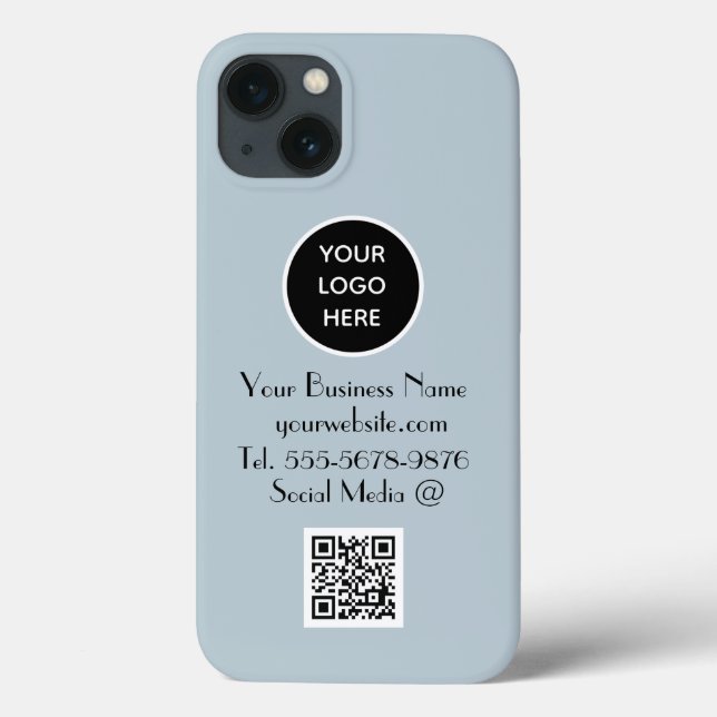 Modern Minimalist Dusty Blue Custom logo QR Code Case-Mate iPhone Case (Back)