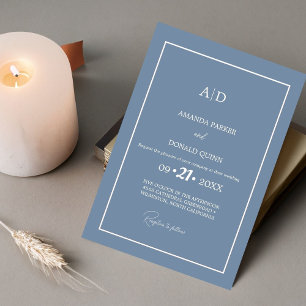 Modern Minimalist Dusty blue Monogram Wedding Invitation