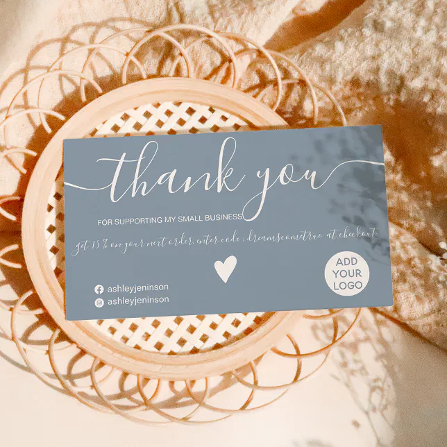 Modern minimalist dusty blue order thank you business card | Zazzle