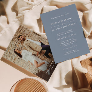 Modern Minimalist Dusty Blue Photo Wedding Invitation