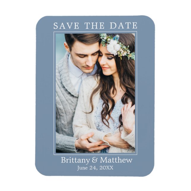 Modern Minimalist Dusty Blue Save the Date Magnet (Vertical)