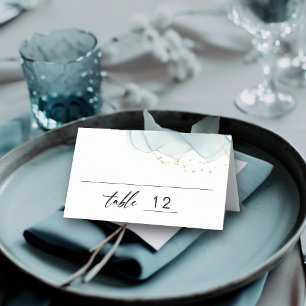 Modern Minimalist Dusty Blue Script Beach Wedding Place Card