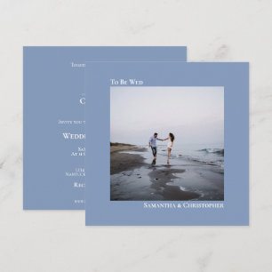 Modern Minimalist Dusty Blue Square Photo Wedding Invitation