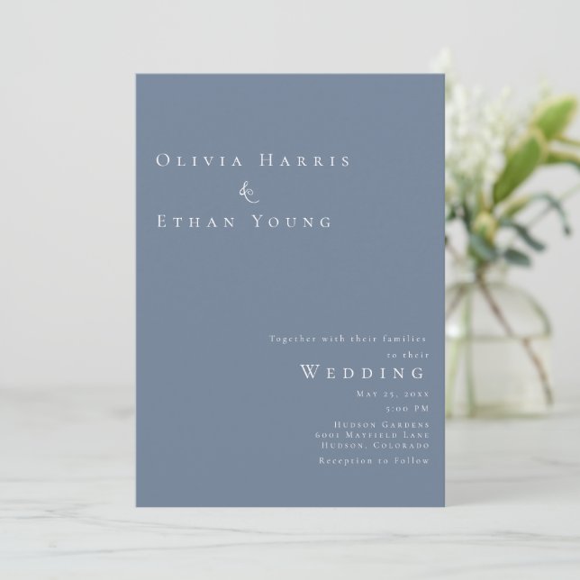 Modern Minimalist Dusty Blue Wedding Invitation (Standing Front)