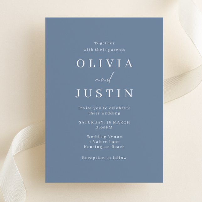 Modern Minimalist Dusty Blue Wedding Invitation (Creator Uploaded)