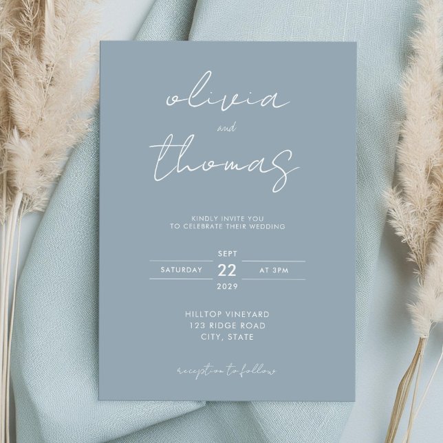 Modern Minimalist Dusty Blue Wedding Invitation (Creator Uploaded)