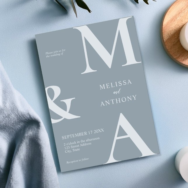 Modern Minimalist Dusty Blue Wedding Invitation (Creator Uploaded)