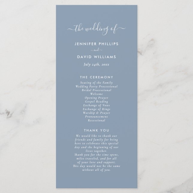 Modern Minimalist Dusty Blue Wedding Program (Front)