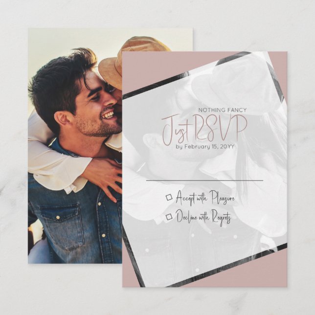 Modern Minimalist Dusty Rose Casual Wedding Photo RSVP Card (Front/Back)