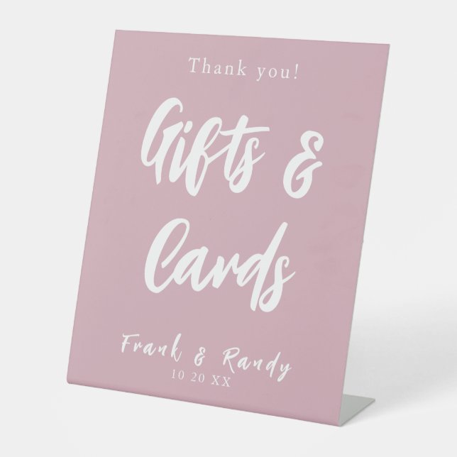 Modern Minimalist Dusty Rose Gifts Cards Wedding Pedestal Sign (Front)
