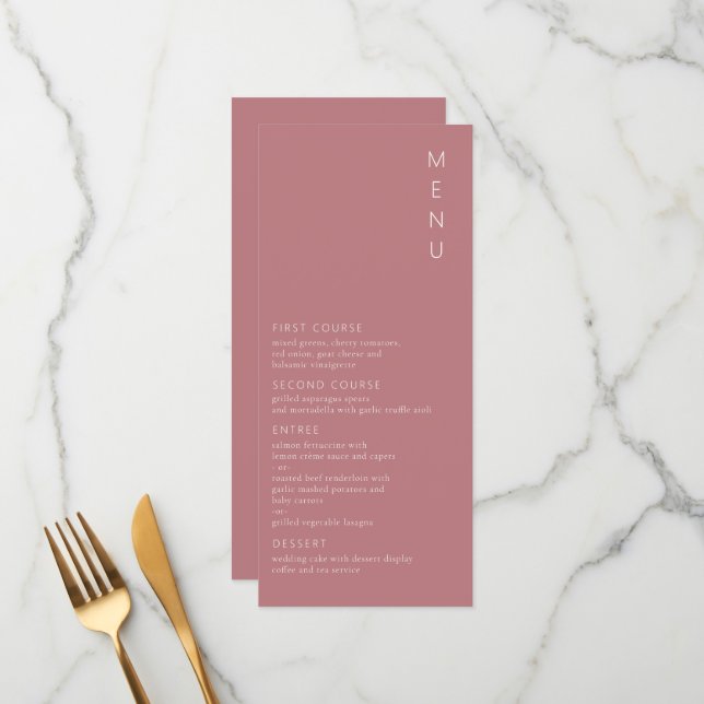 Modern Minimalist Dusty Rose Menu (Front/Back In Situ)
