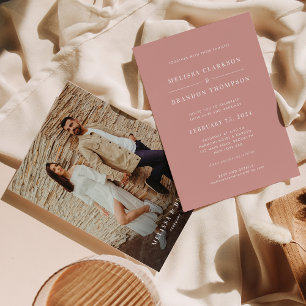 Modern Minimalist Dusty Rose Photo Wedding Invitation