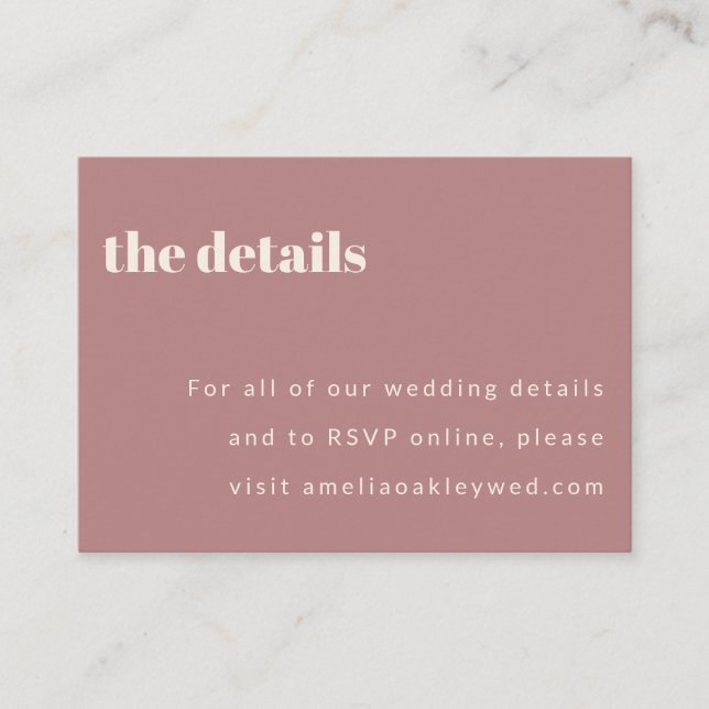 Modern Minimalist Dusty Rose Retro Custom Wedding Enclosure Card (Front)