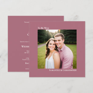 Modern Minimalist Dusty Rose Square Photo Wedding Invitation