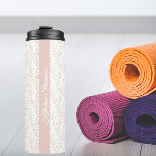 Modern Minimalist Dusty Rose White Floral Script Thermal Tumbler