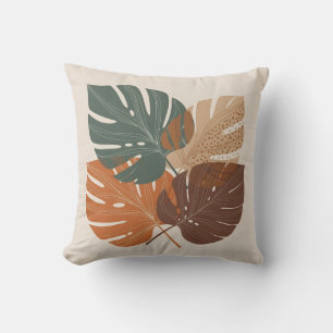 Modern Minimalist Earth Tone Monstera Leaves Cushion