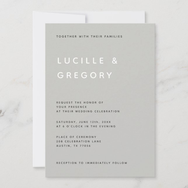Modern Minimalist Editorial All Caps Light Grey Invitation (Front)