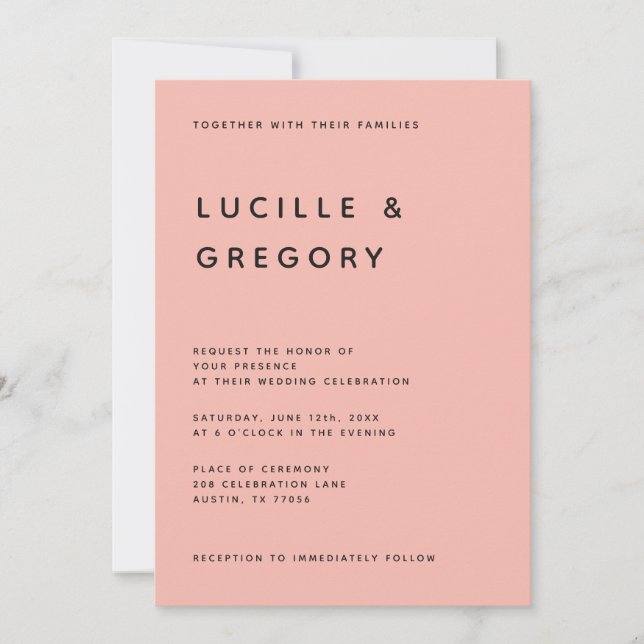 Modern Minimalist Editorial All Caps Peach Invitation (Front)