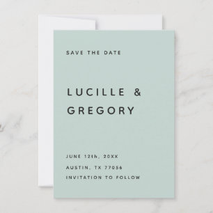 Modern Minimalist Editorial All Caps Seafoam Save The Date