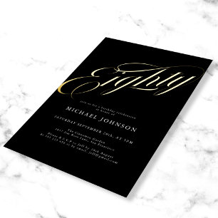 Modern Minimalist Eighty Black Gold 80th Birthday