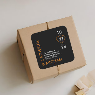 Modern Minimalist Elegant Black and Orange Square Sticker