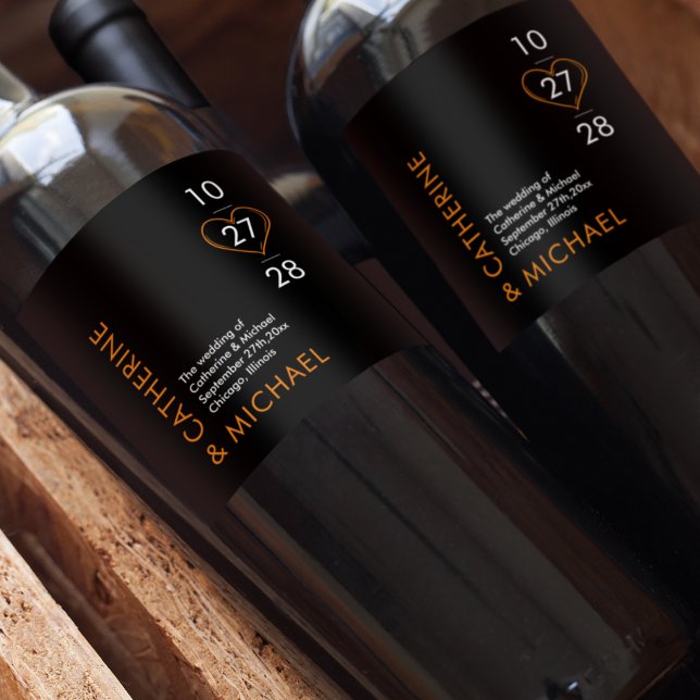 Modern Minimalist Elegant Black and Orange Wine La Wine Label (Creator Uploaded)