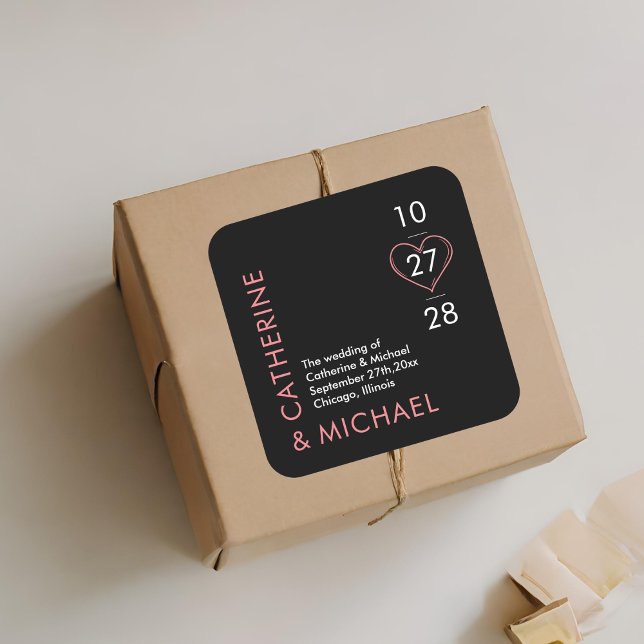 Modern Minimalist Elegant Black and Pink Square Sticker (Creator Uploaded)