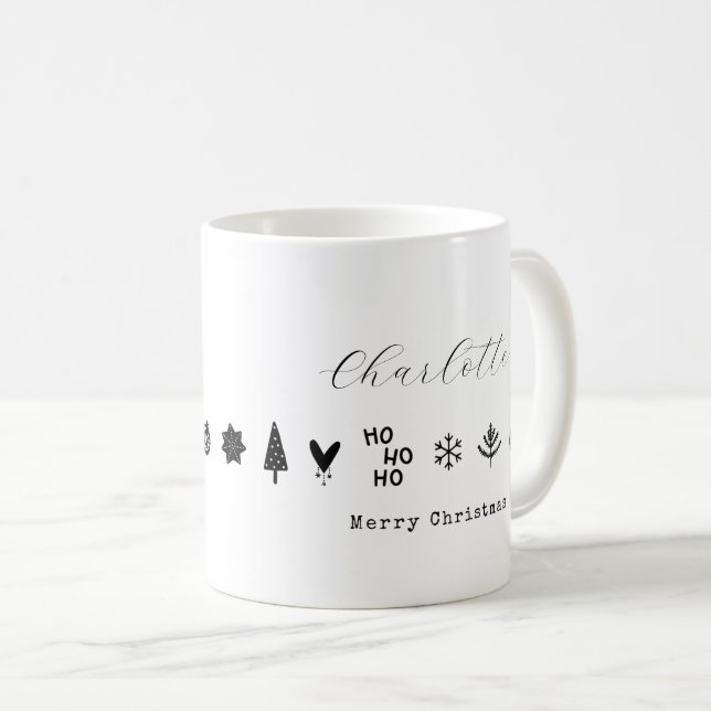 Modern Minimalist Elegant Black White Christmas Coffee Mug (Front Right)