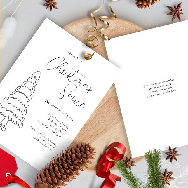 Modern Minimalist Elegant Black White Christmas Invitation (Creator Uploaded)