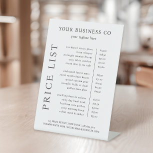 Modern Minimalist Elegant Black White Price List Pedestal Sign