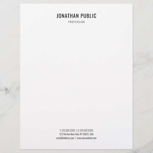 Modern Minimalist Elegant Black White Template Custom Letterhead (Front)