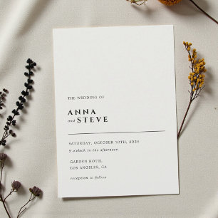 Modern Minimalist Elegant Black White Wedding Invitation