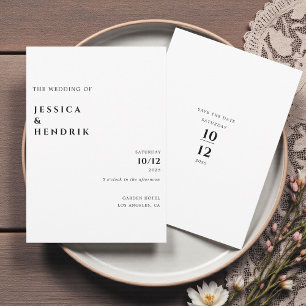 Modern Minimalist Elegant Black White Wedding Invitation