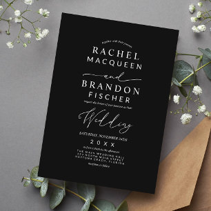 Modern Minimalist Elegant Black White Wedding  Invitation