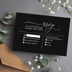 Modern Minimalist Elegant Black White Wedding RSVP Card