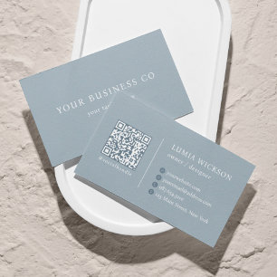 Modern Minimalist Elegant Blue QR Code Business Card