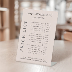 Modern Minimalist Elegant Blush Pink Price List Pedestal Sign